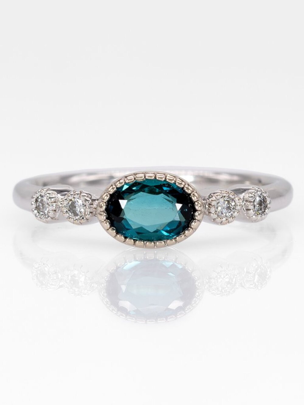 0.56Ct Indicolite Tourmaline Ring with Natural Diamond Accents in Solid 14K Gold